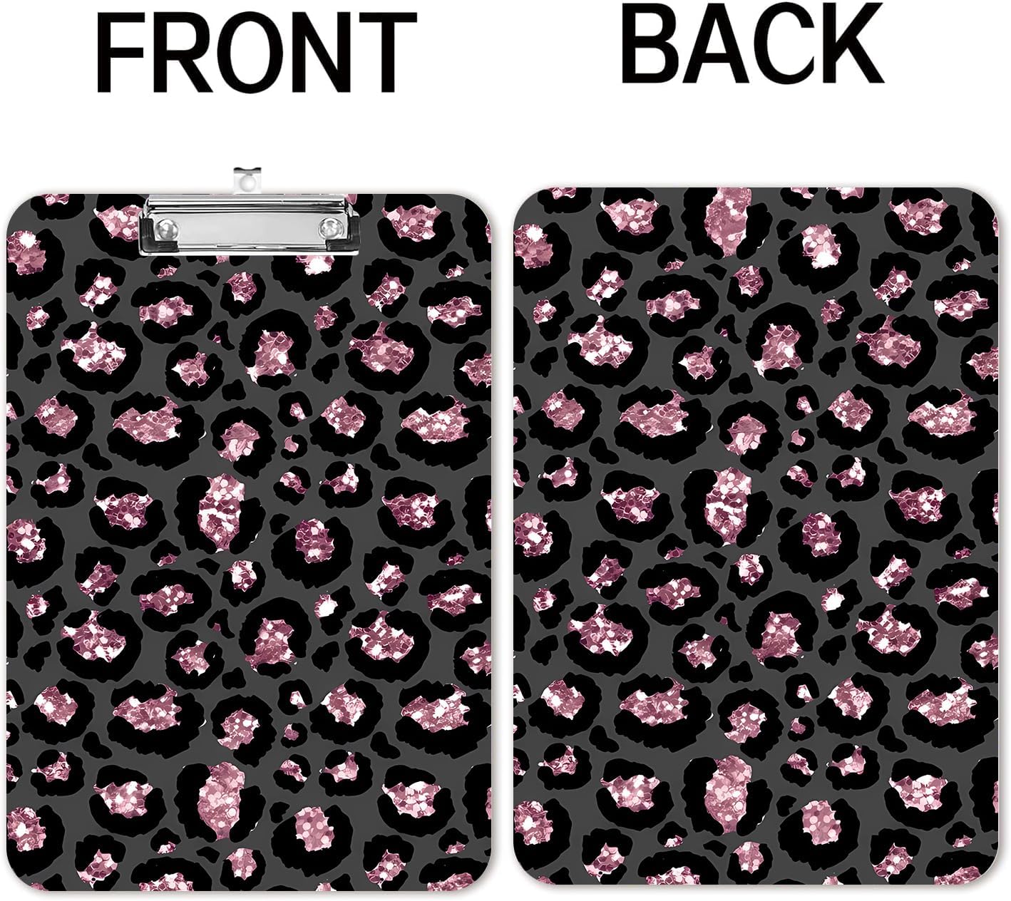 Fashion A4 Clipboard, Standard Letter Size 9" x 12.5", Decorative Wooden Clipboard with Low Profile Metal Clip for Office, School, Teachers, and Students, Pink Leopard