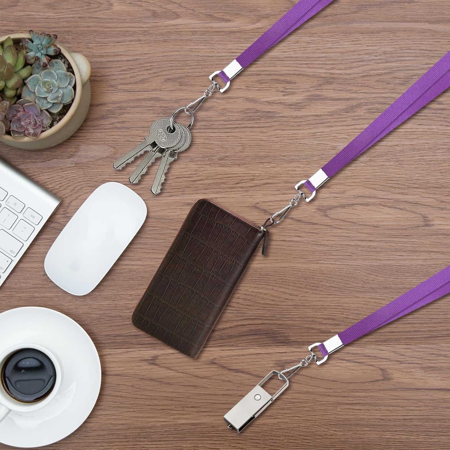 50 Pack Bulk Lanyard for ID Badge Holder Durable Flat Lanyard with Swivel Hook and Badge Clip (Purple)