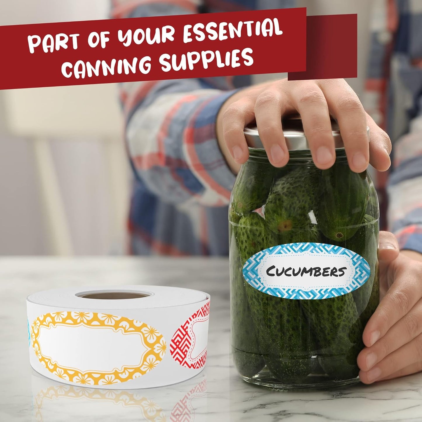 MESS Dissolvable Canning Labels for Jars – 1x2.25 in. 150/Pack – Removable Stickers for Mason Jars, Jam, Preserves (Color)