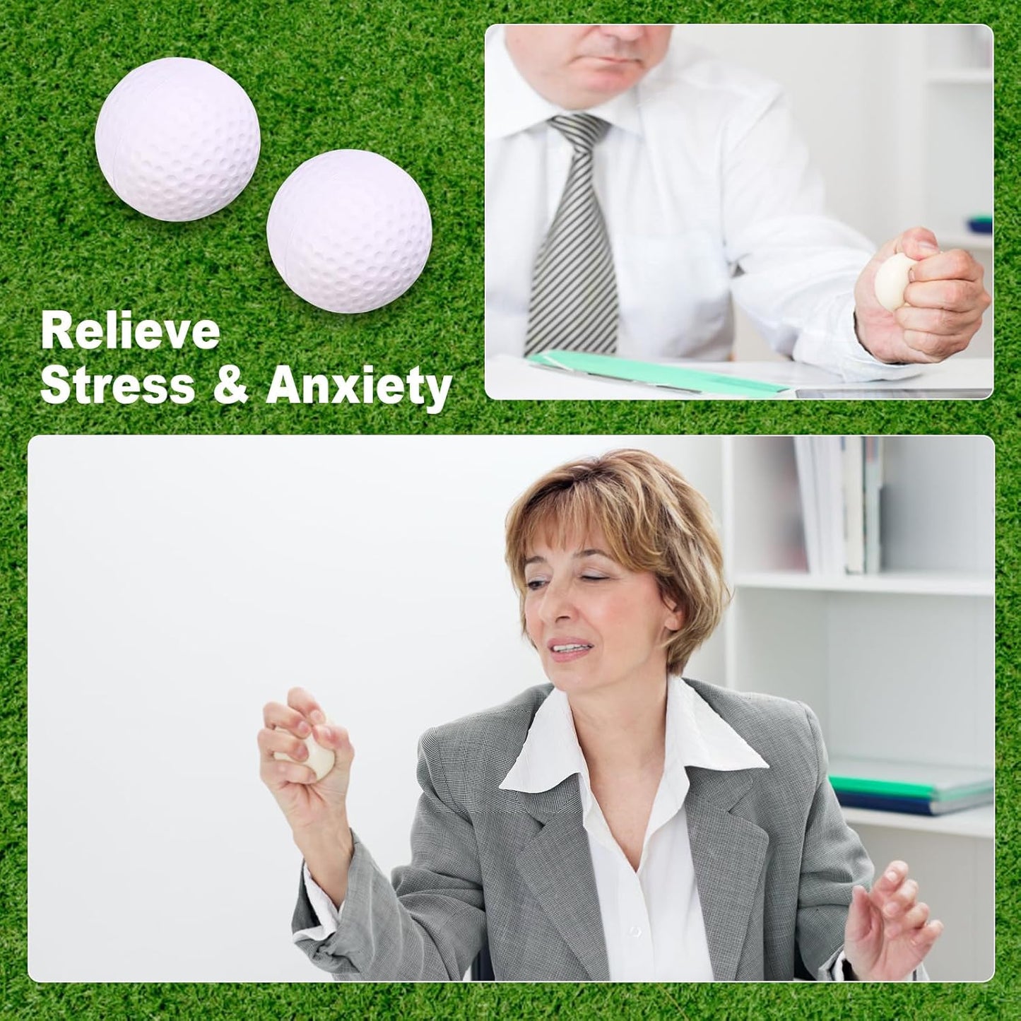 24 Pcs Mini Golf Stress Ball Bulk 2.5 Inch Foam Practice Balls for Stress Relief with 2 Black Mesh Storage Bags Sports Party Favors for Birthday School Carnival Gift