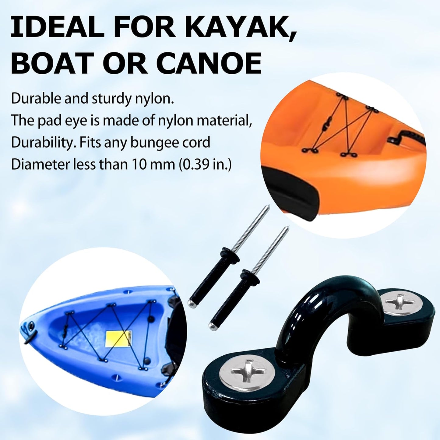 Kayak Pad Eyes/Kayak Handle,Pad Eye with Rivets; Kayak Handle with Accessories, Suitable for Multi-Brand Boats, Canoe Accessories, Luggage, Tether Cleats, etc