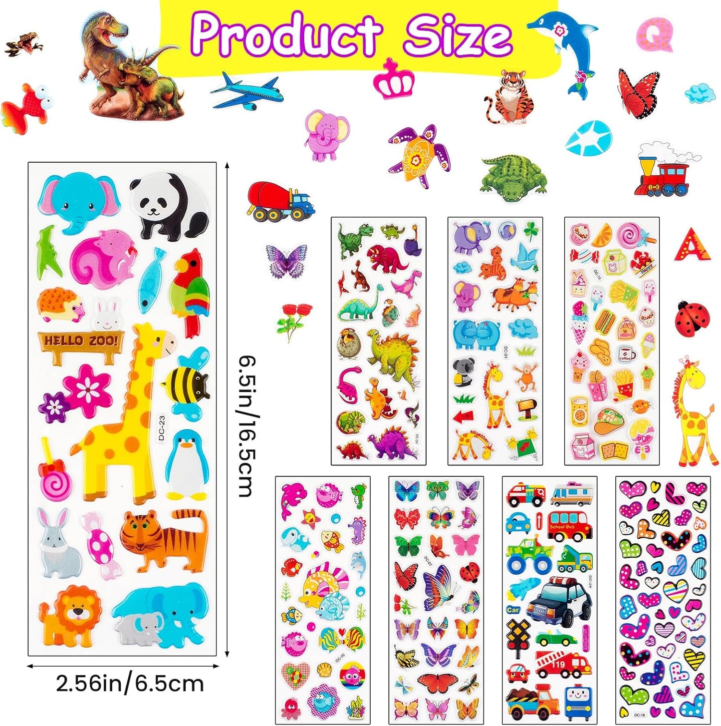 3D Stickers for Kids & Toddlers, 500+ 3D Puffy Stickers Including Animals, Letters, Numbers, Dinosaurs, Cars and More for Boys, Girls, Teachers, Reward, Craft Scrapbooking