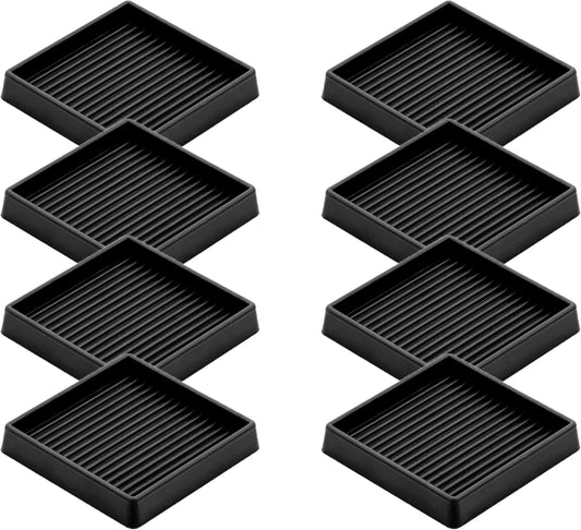 3X3 Rubber Caster Cups, Non Slip Furniture Pads, Anti-Slip Gripper, Anti Skid Furniture Feet, Anti Slide Floor Protector for Bed Couch Stoppers (8 Pack, Black)