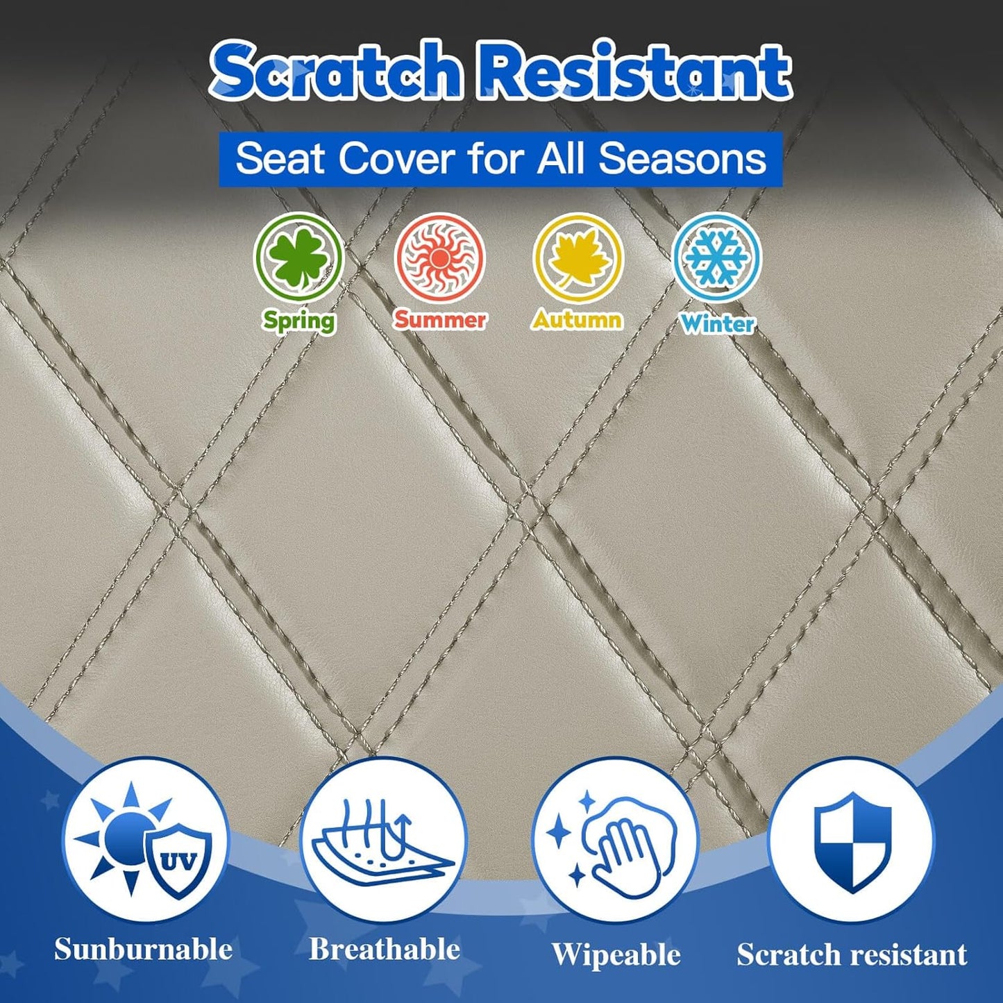 NOKINS 4PCS Golf Cart Seat Covers Kit, Front and Rear Seat Covers Fits YAMAHA/G29/Drive2 Standard Seat Cushion, Yamaha Vinyl Diamond Replacement Seat Covers, No Stapler(Oyster Gray)