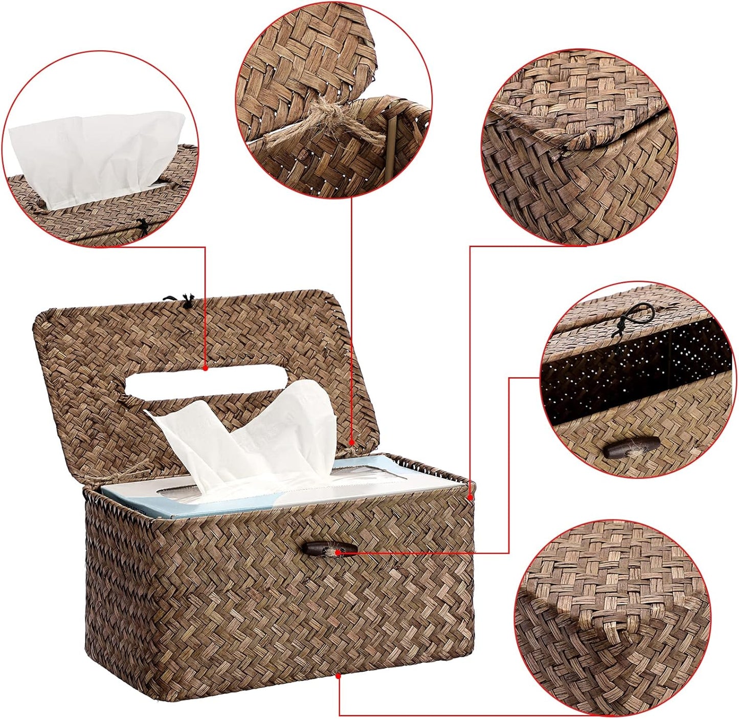 Sumnacon Tissue Box Cover Large Rectangle Tissue Box Seagrass Tissue Box Holder Woven Tissue Holder Decorative Tissue Cover for Bathroom Tissue Box Cover Rectangular for Home Office Table Coffee