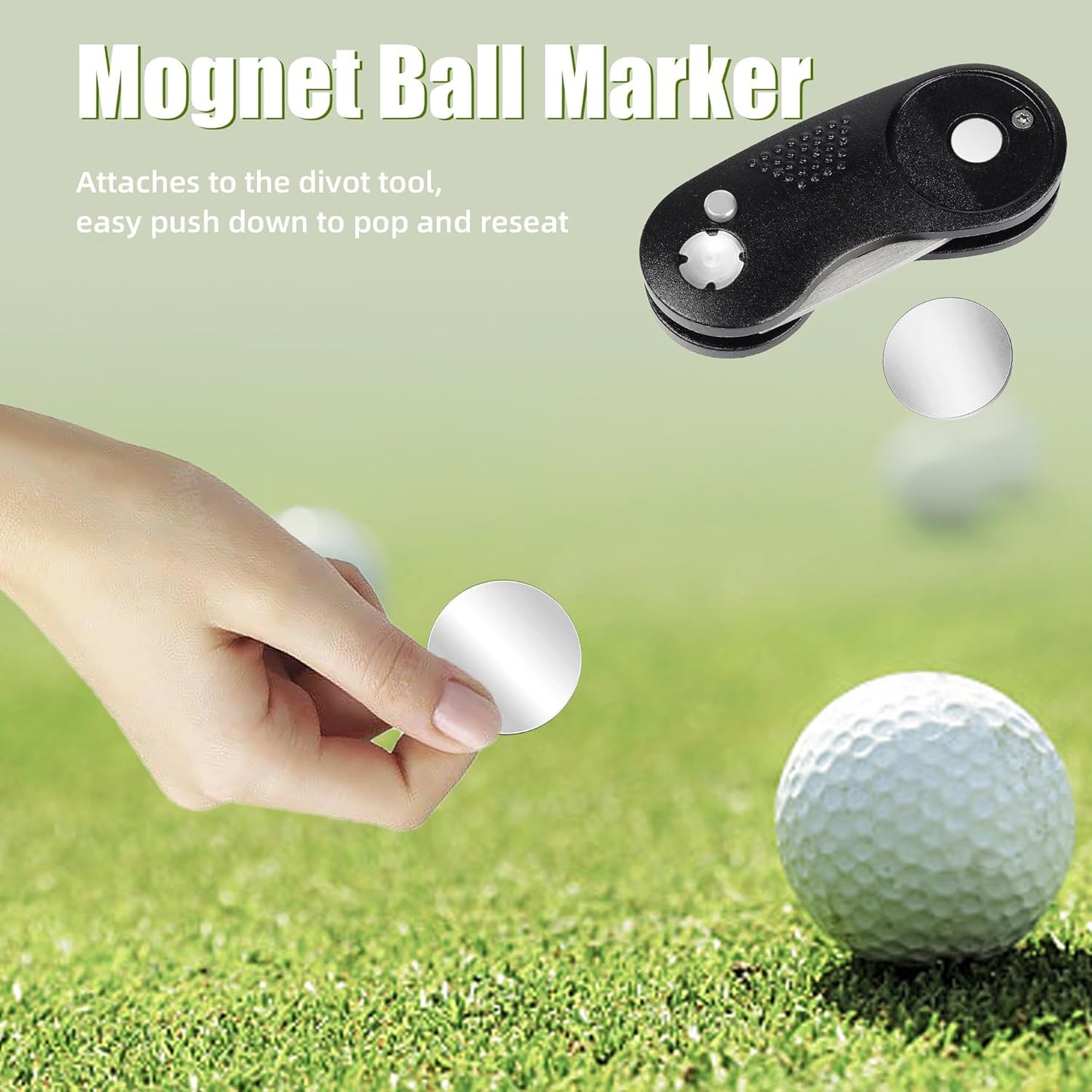 Mile High Life Golf Divot Repair Tool, All Metal Foldable Divot Tool with Pop-up Button & Magnetic Ball Marker