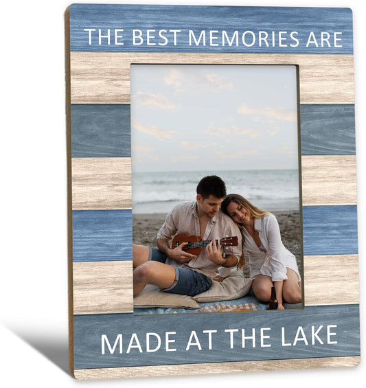 Lake House Gifts Picture Frame 5x7, LakeHouse Decor Photo Frame, Birthday Gifts for LakeLover Women Men, The Best Memories are Made at the Lake Wooden Picture Photo Frames for Desk Home Room Decor
