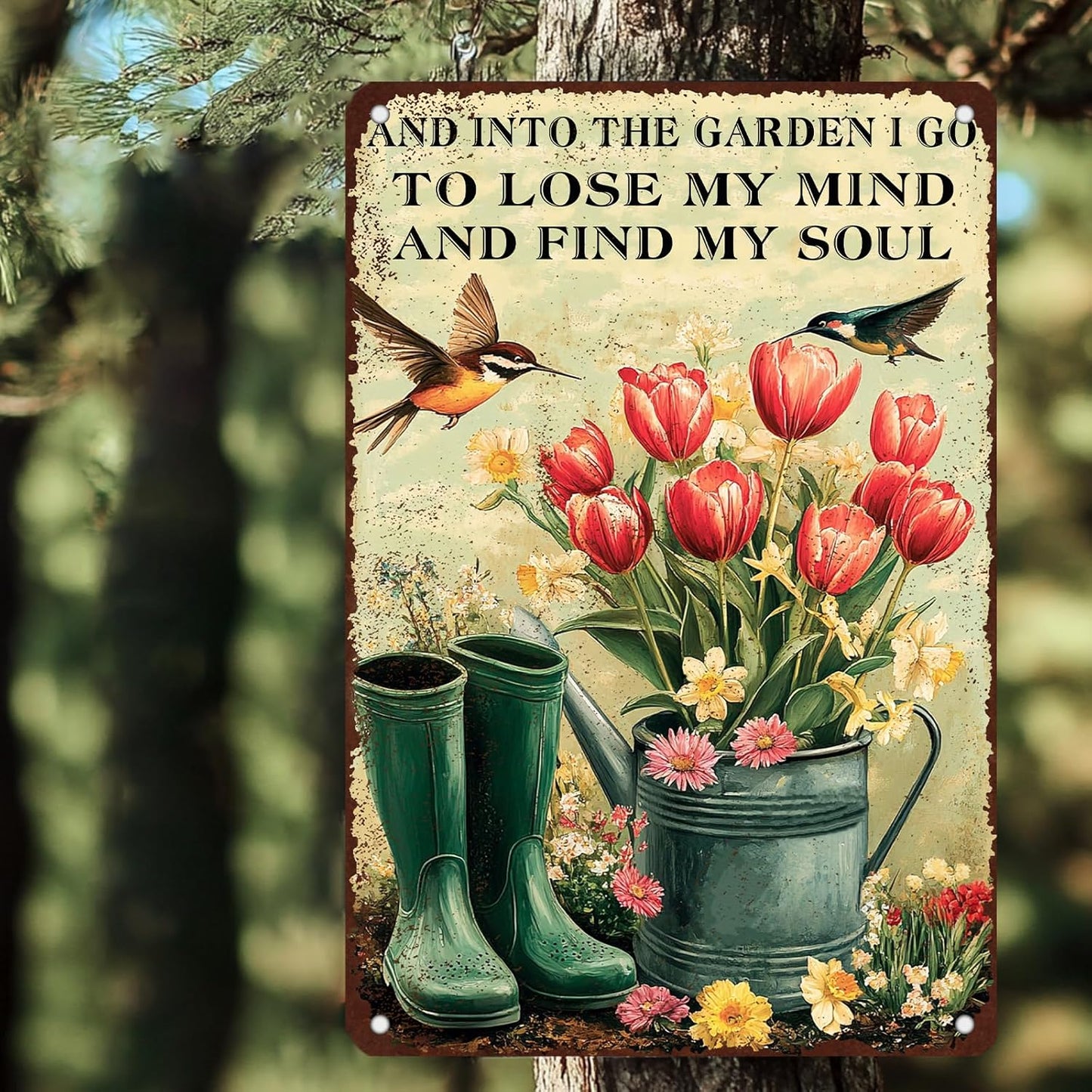 Vintage Tin Sign And Find My Soul Flower Sign Retro Sign for Home Office Kitchen Bar Cafe Garden Wall Decor 8x12 Inch