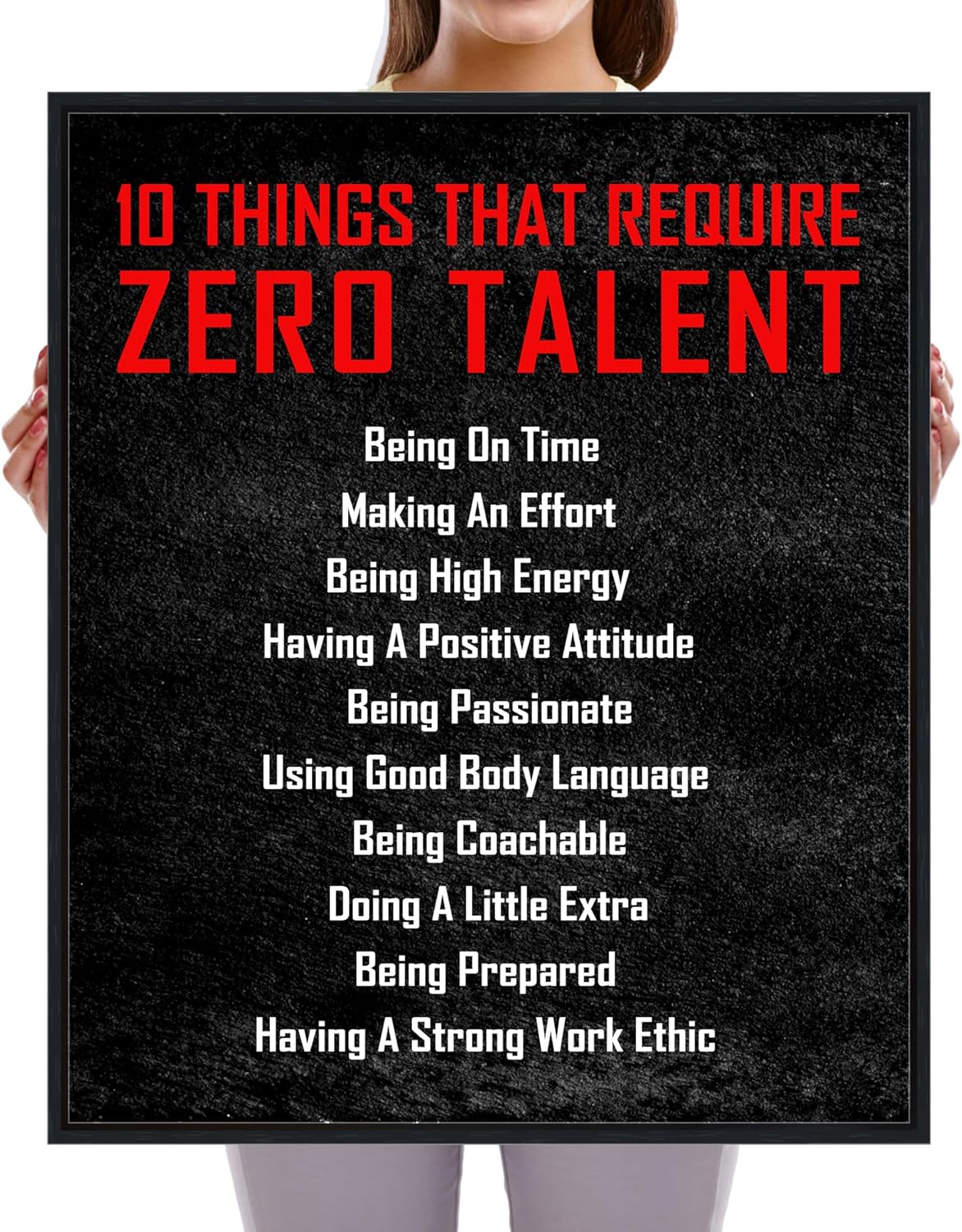 Pyradecor Large Black Framed Wall Art Inspirational Poster Canvas Prints Motivational 10 Things that Require Zero Talent Office Positive Quotes for Classroom Decorations