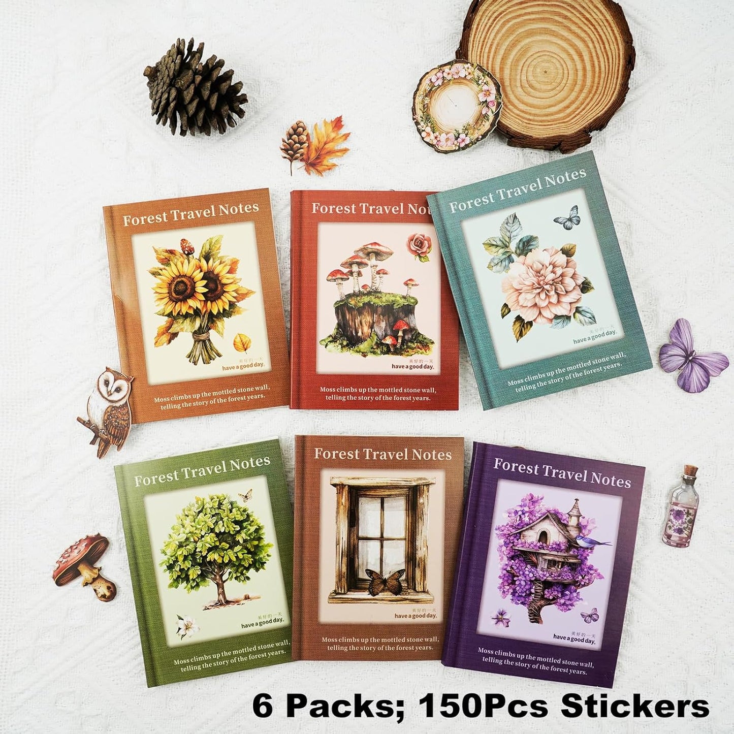 Woodland Forest Cardstock Sticker Set, 150PCS Vintage Nature-Themed Stickers for Scrapbooking, Journaling, Collage, and DIY Crafts