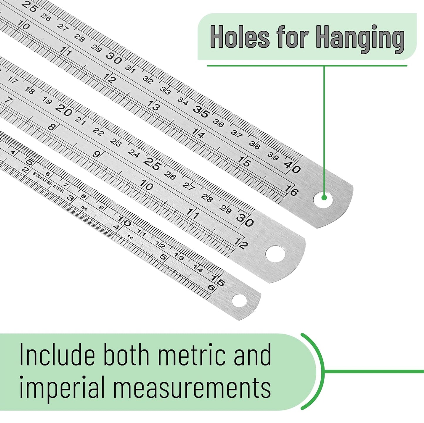 Mr. Pen- Stainless Steel Ruler, 3 pcs, 6", 12", 16", Imperial & Metric Measurements, Metric Metal Ruler Set, Metal Rulers