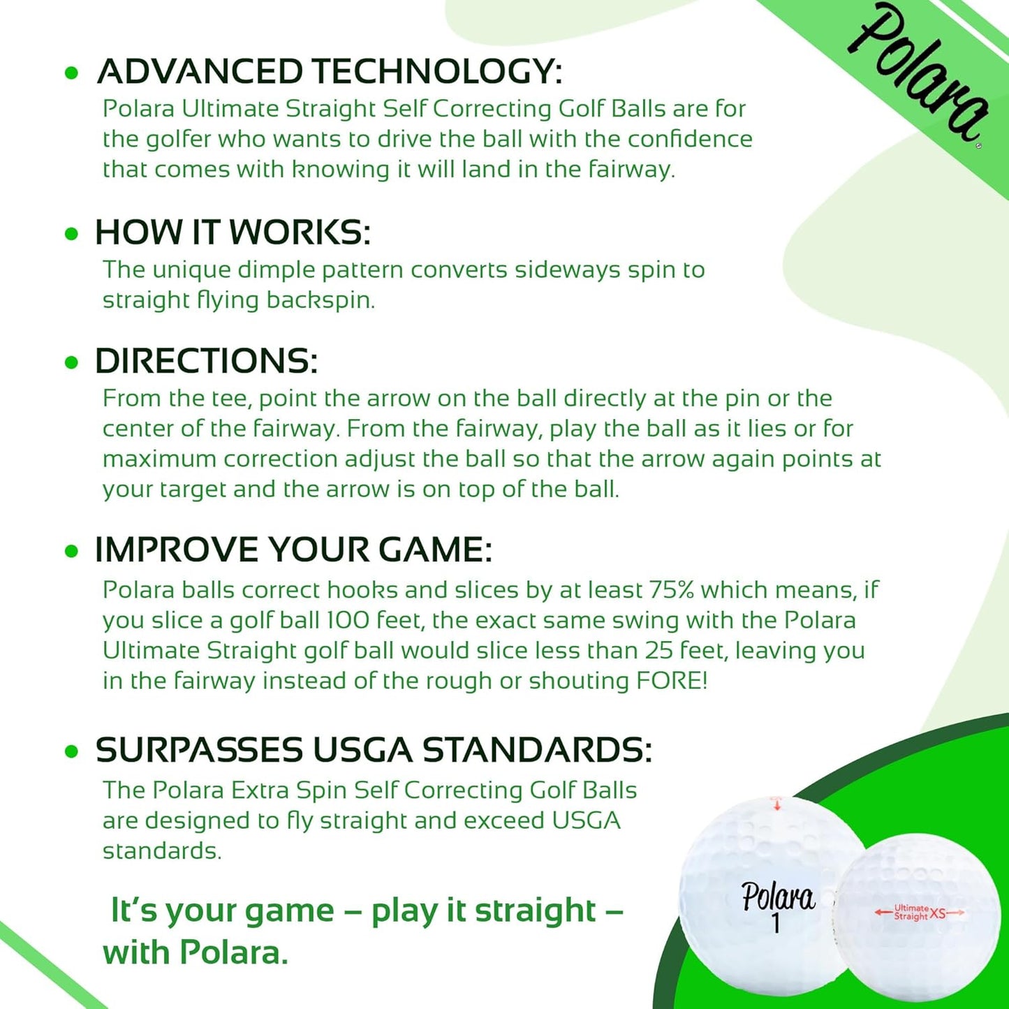 Polara Golf Self-Correcting Golf Balls – Soft Feel, Anti-Slice & Hook Correction, Exceeds USGA Limits, Dimple Pattern, High-Performance Balls for Men & Women