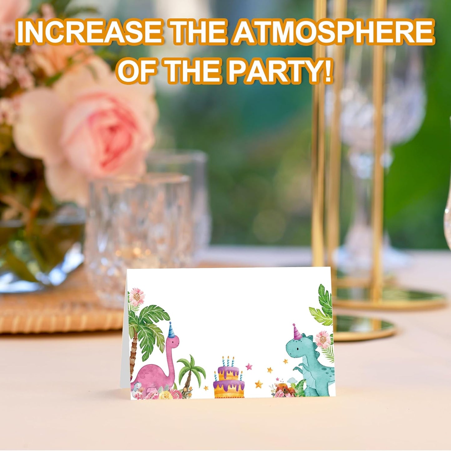 Dinosaur Place Cards, Safari Jungle Table Place Cards For Table Setting, Tropical Dino Name Cards For Birthday Party Baby Shower Gender Reveal, 25 Cards Included -17