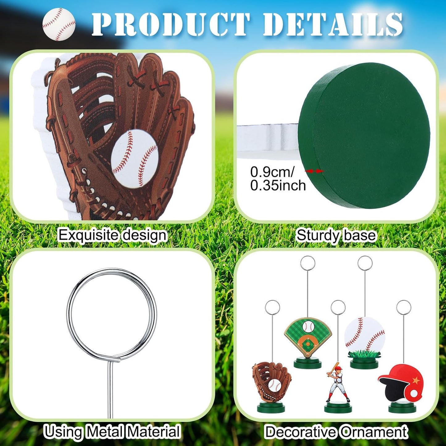 5 Pcs Baseball Photo Balloon Holder Table Centerpieces Holders Baseball Themed Decoration Place Card Holder Photo Clips Holder for Home Birthday Wedding Party Decor