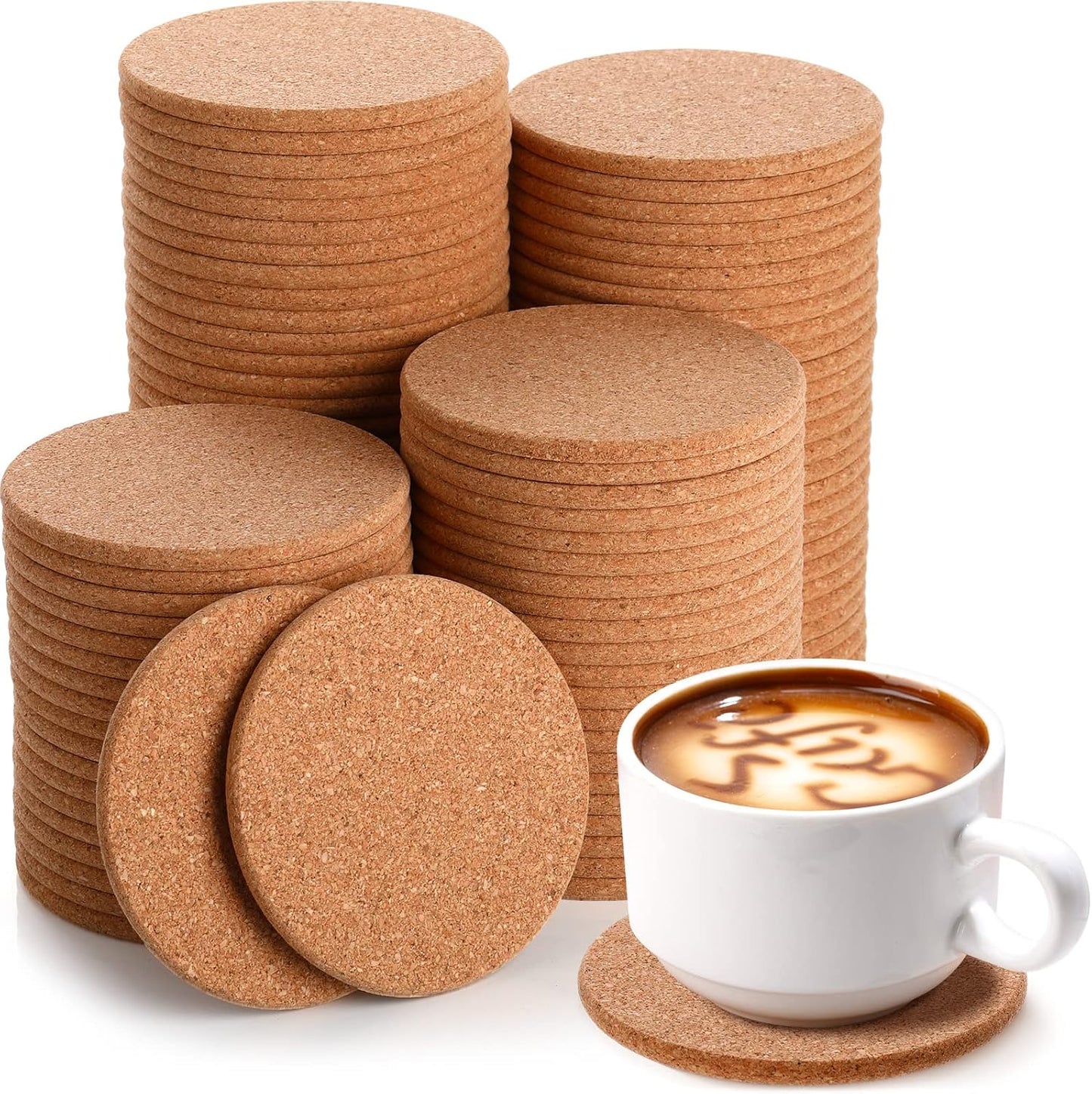Lallisa 100 Pcs Cork Coasters for Drinks, Thick Absorbent Cork Coasters Bulk, Heat Resistant Plain Cup Mats for Gifts Reusable Circles Cup Pad for Wine Glass, Coffee Mug Crafts(Round)