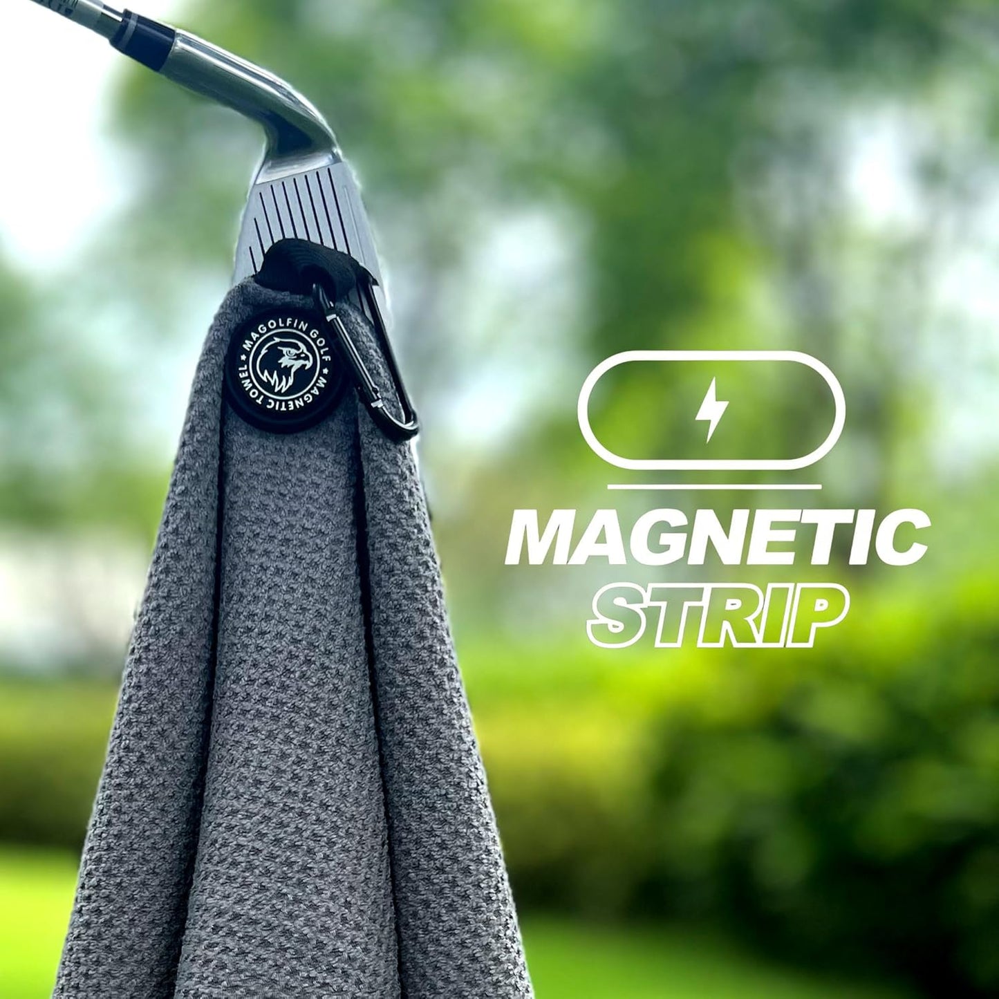 Magnetic Golf Towel with Clip, Microfiber Waffle Design - Industrial Strength Magnet for Strong Hold to Golf Bags, Carts & Clubs - Gray