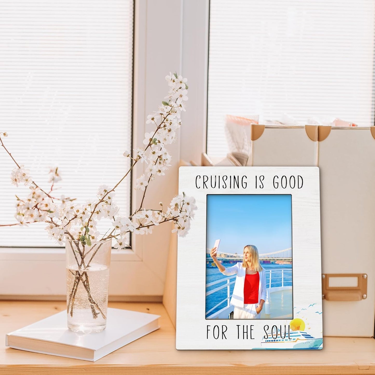 Cruise Gifts Picture Frame 5x7, Cruising Holiday Decor Photo Frame, Beach Travel PictureFrame for Friends, Cruising is Good for the Soul Wooden Picture Photo Frames for Desk Home Room Decor