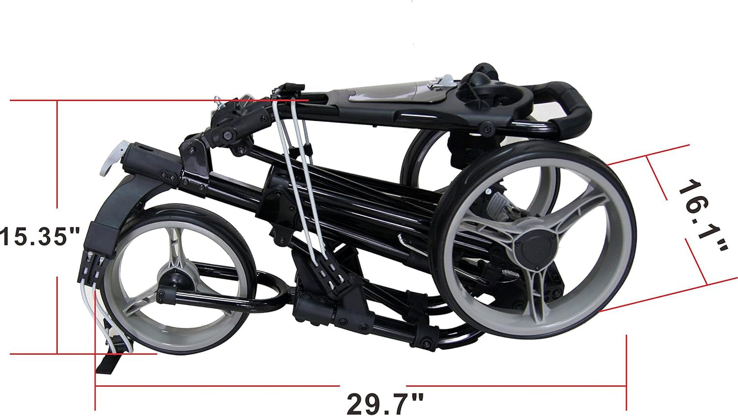 Golf Push Cart 3 Wheel with Foot Brake – 1-Second Fold/Unfold, Adjustable Handle, Umbrella Holder, Beverage Compartment & Storage | Lightweight Aircraft-Grade Aluminum Frame