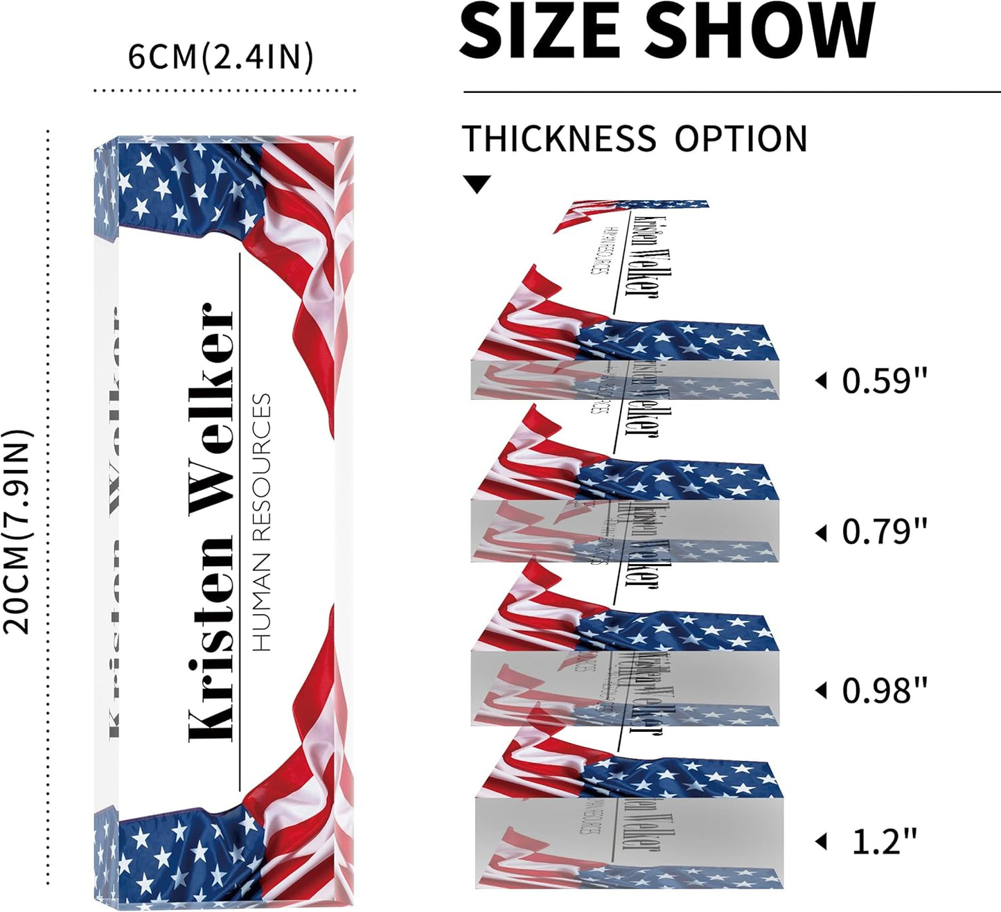 Name Plate for Desk, Desk Name Plate Personalized Office Desk Decor for Women Men, Acrylic Desk Accessories with US Flag, The Office Gifts Employee Appreciation Gifts for Boss, Manager, Teacher, Nurse