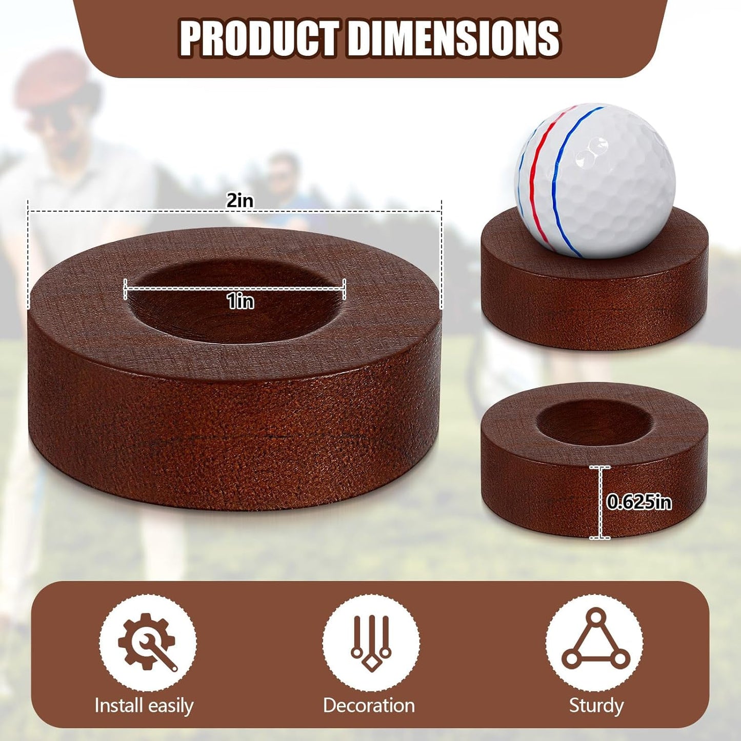 Wooden Golf Ball Display Stand 2 Inches Single Golf Ball Holder Mini Wood Display Bases Stand for Egg Stone Rock Decor