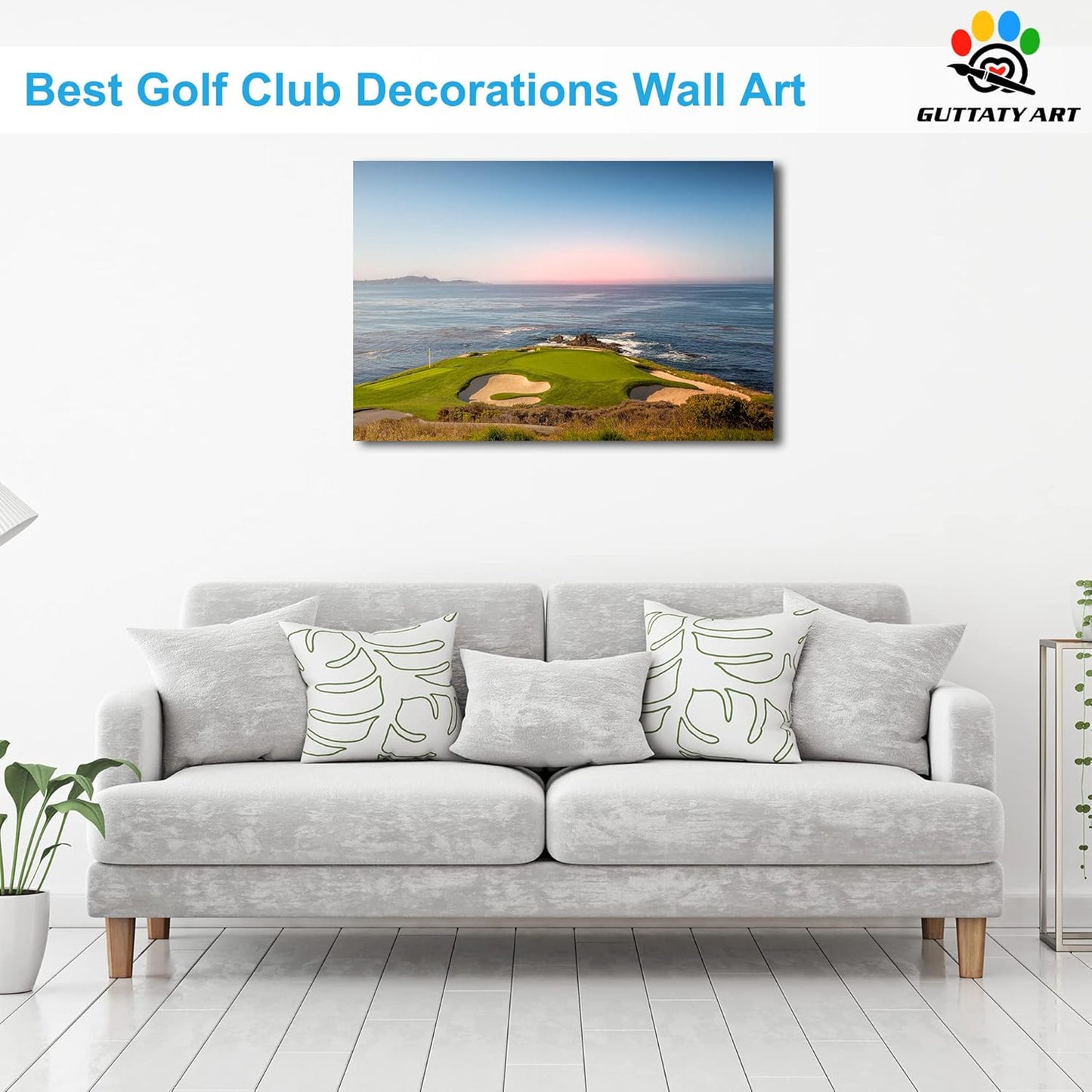 Golf Canvas Wall Art, Pebble Beach Golf Links Painting Prints for Living Room Wall Decor, Men's Sports Golf Course Poster Picture for Bedroom Decor, Framed Artwork for Office Home Decor 24x36 Inches