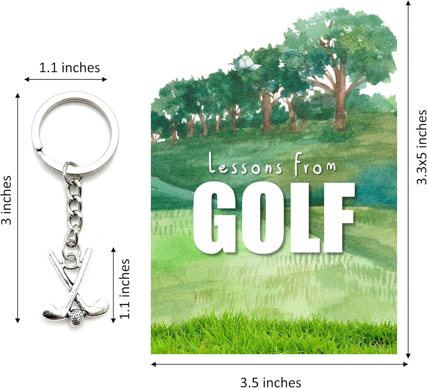 Smiling Wisdom - 10 Bulk Gifts - Wisdom From Golf 3.5x5in Cards & Keychains - Women Men Employees Staff - 30pcs - Silver Club Charms