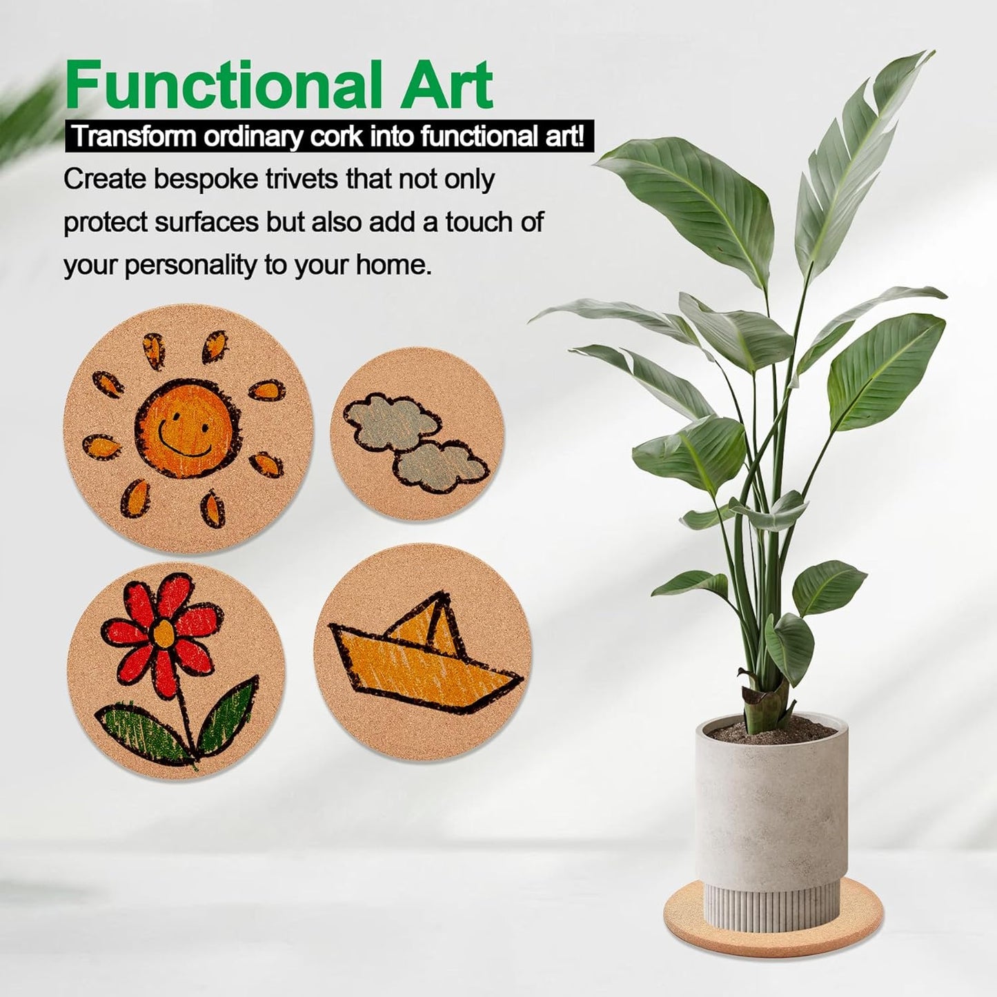 Cork Trivet, 6 Pack High Density Thick Cork Coasters Set for Hot Dishes, 7.5 Inch Heat Resistant Multifunctional, Hot Pads for Kitchen, Table, Countertops