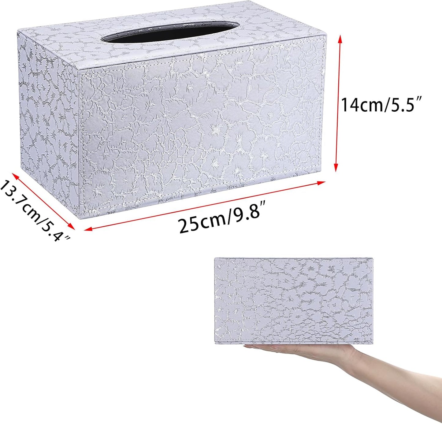 Sumnacon Rectangle Tissue Box Cover - Large Leather Tissue Box with Magnetic Bottom, Stylish PU Tissue Box Holder, Cube Tissue Cover for Bathroom Toilet Bedroom Living Room Table Desk Office,Silver