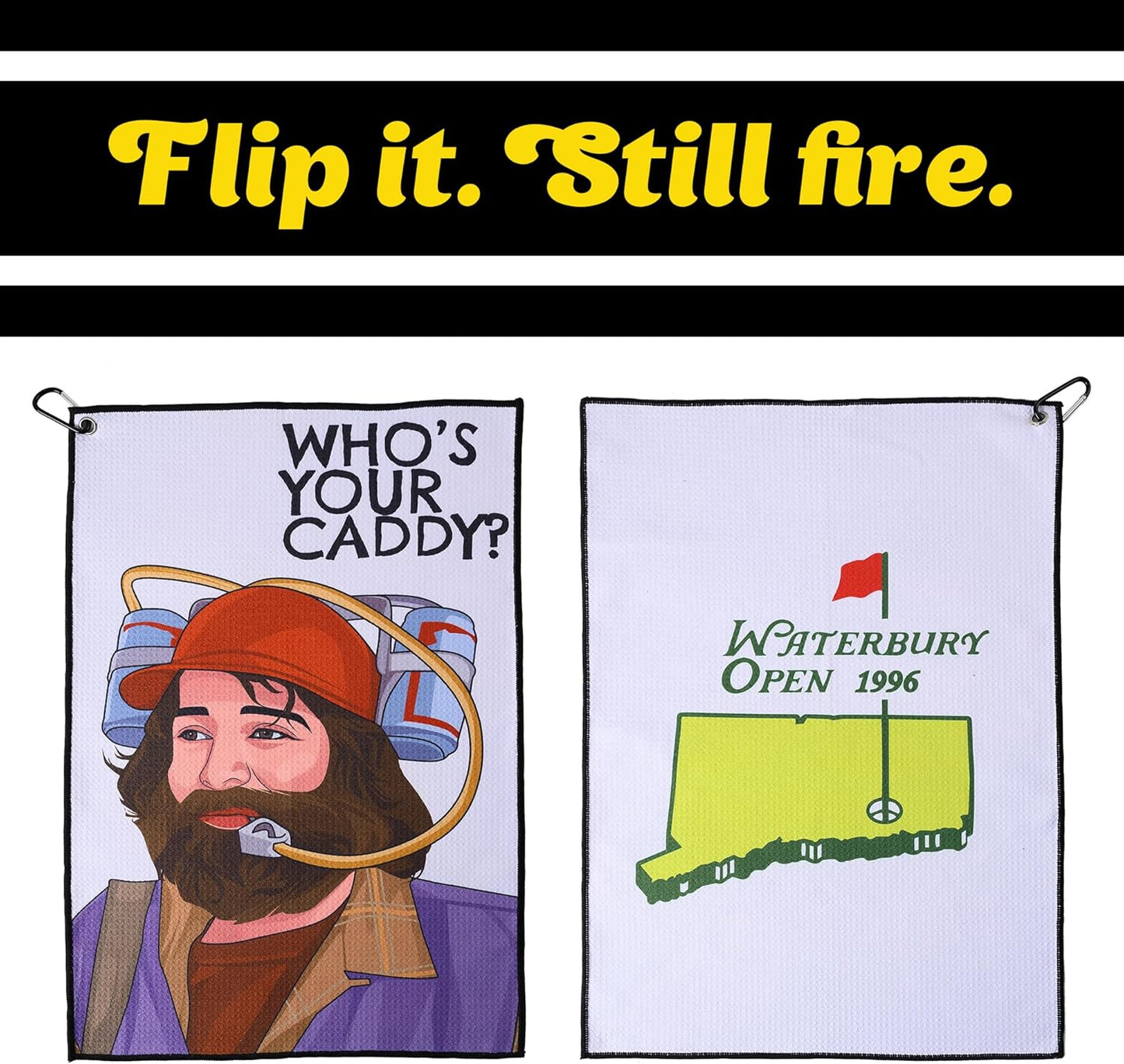 ZEETY Funny Golf Towel – 16" x 24" Premium Microfiber with Clip Holder for Golf Bags – Golf Accessories & Gifts for Men and Women (Who's Your Caddy?)