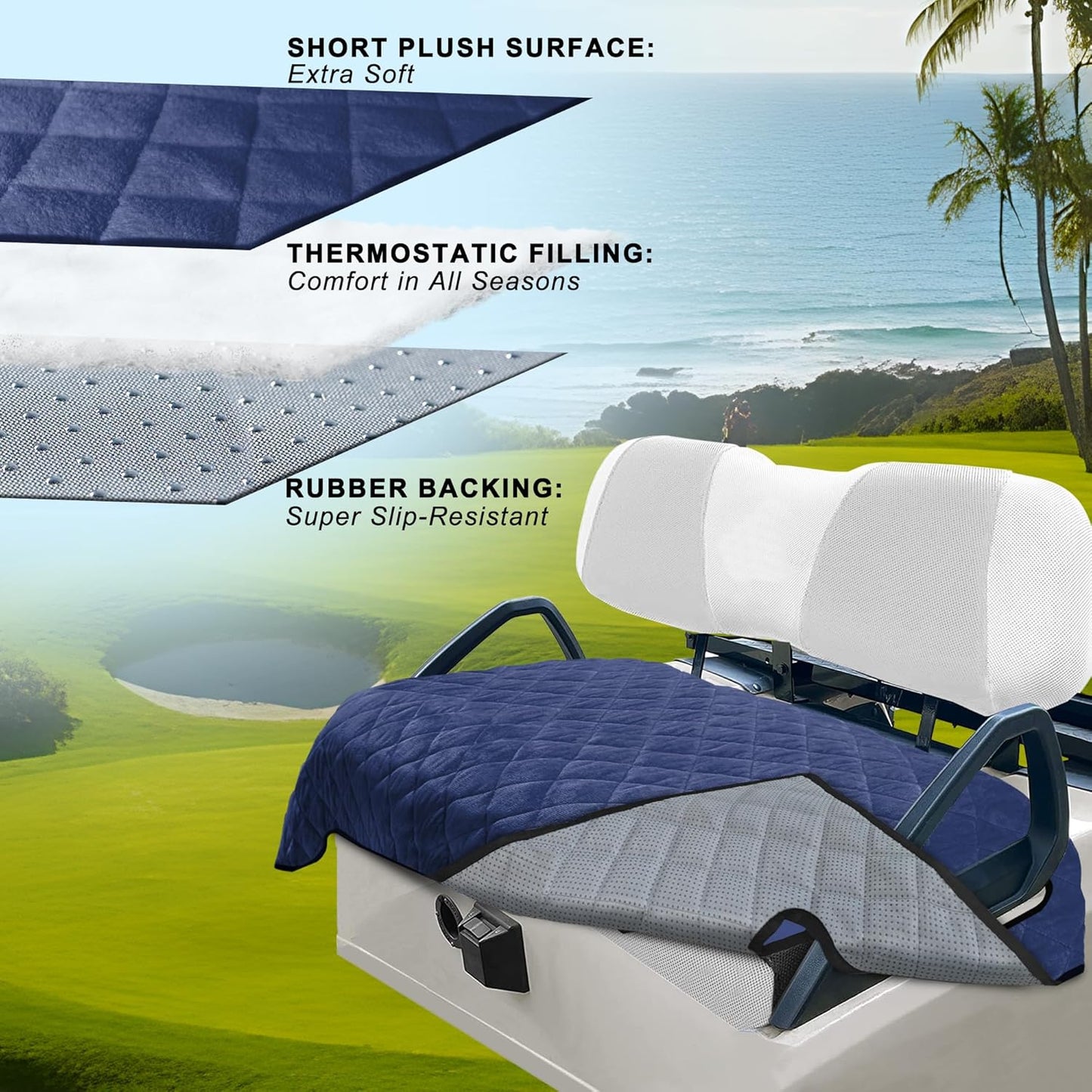 YOKYHOM Golf Cart Seat Covers, Golf Cart Seat Towel Blanket, Short Plush Surface, Soft and Comfortable, Suits EZGO, Yamaha, Club Car and Other 2-Seat Golf Carts, 51"x 30.5", Blue Black