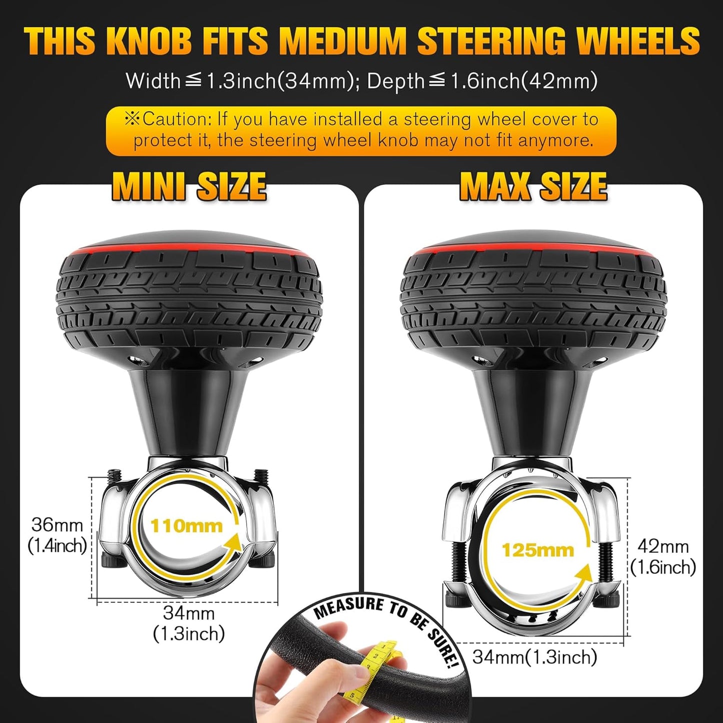 1 Pack Large Steering Wheel Knob Spinners, Vehicle Steering Wheel Spinner Ball Durable Suicide Knob for Car, SUV, Trucks, Tractors, Boat etc (Red)