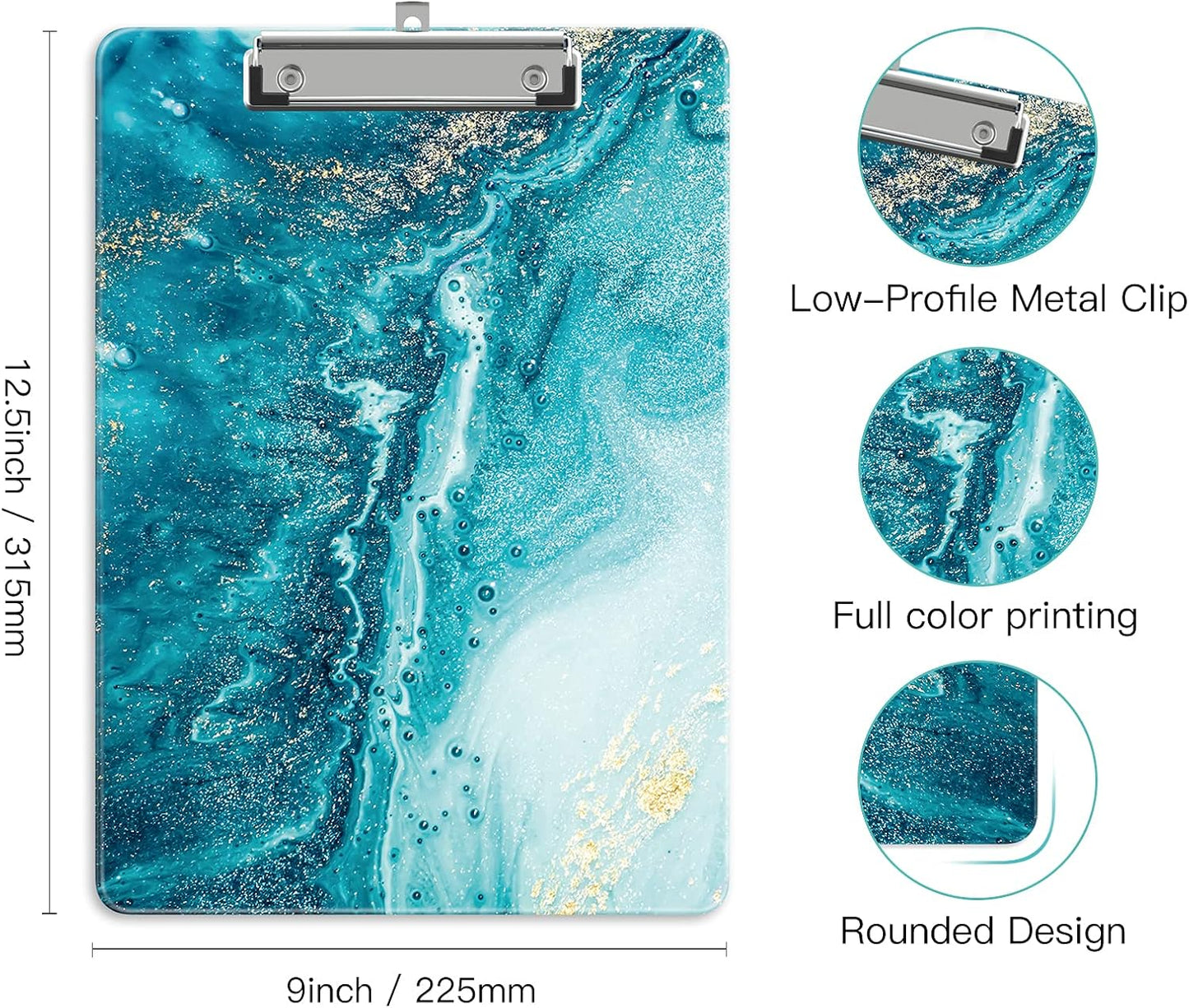 Plastic A4 Clipboards, Cute Clip Board Stardard Letter Size 9 x 12.5 in, Office Decorative for Students Women Men and Kids, Ripple