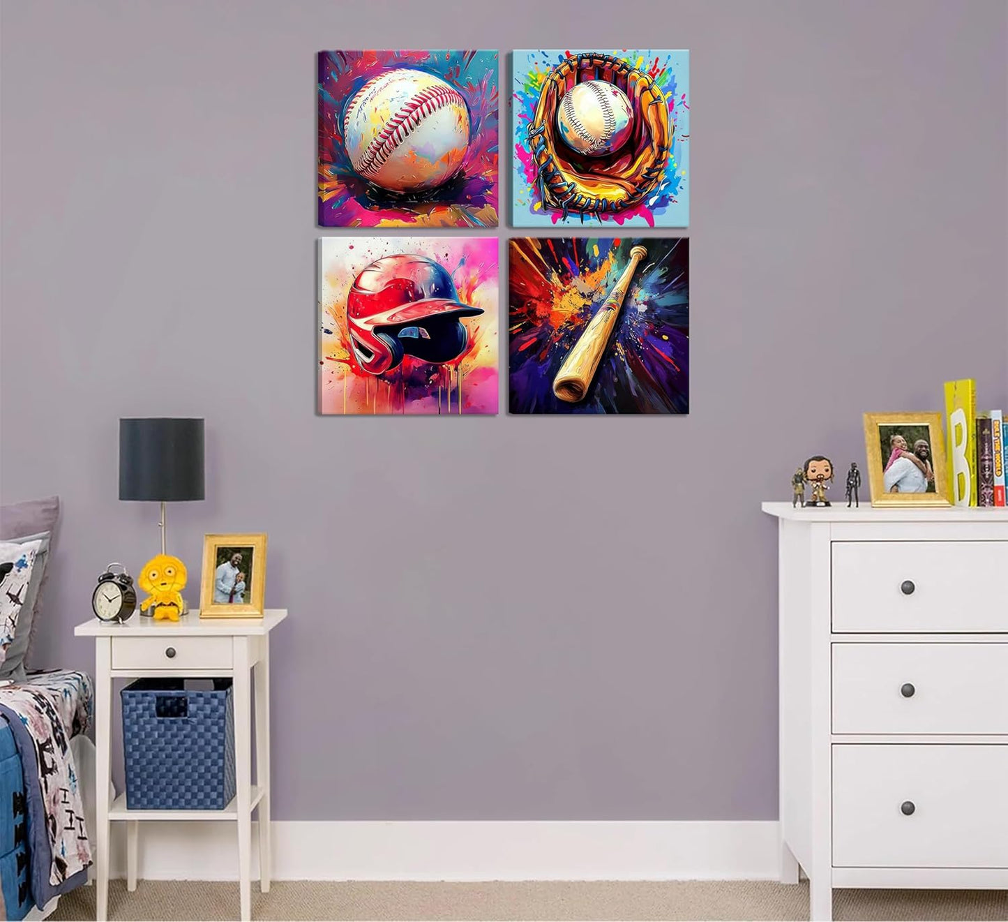 Baseball Wall Art Boys Room Rustic Baseball American Football Painting Picture Wall Decor Modern Graffiti Poster Print Artwork for Man Cave Man Bedroom Living room Playroom Home Decoration
