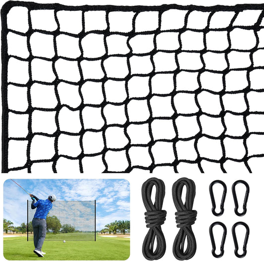 Nylon Golf Net 10-50ft - Practice Hitting Net With Rope and Carabiners, Durable Weatherproof Barrier for Baseball, Hockey, Soccer