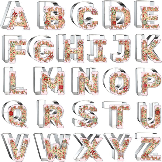 4 Inch Alphabet Letter Cookie Cutter Set - 26 Pcs Extra Large Xzhloym Cookie Cutters Shapes Biscuit Fondant Baking Molds for Christmas New Year Birthday Holiday Party Decorations - Stainless Steel
