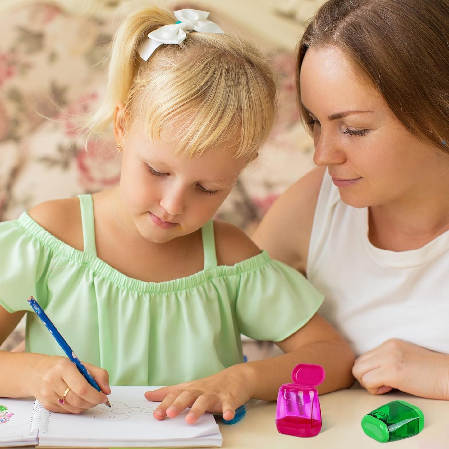 Aodaer 96 Pieces Manual Pencil Sharpeners Dual Hole Compact Sharpener with Lid for Kids Pencil Sharpener in School, Office, Home Mixed 4 Colors