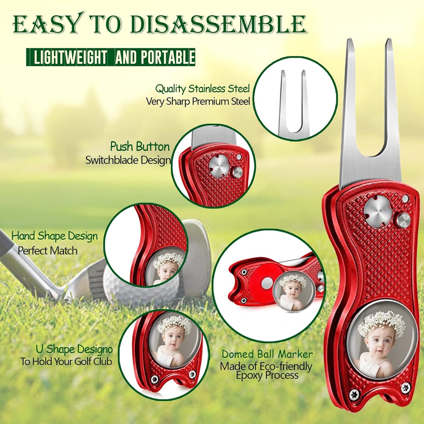 xrlsg Custom Golf Ball Marker and Hat Clip 1 Set, Magnetic Hat Clip with Your Personalized Photo Logo for Golfers, Boyfriend