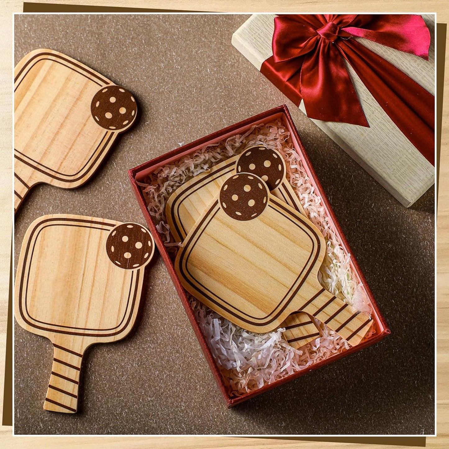 Hushee 12 Pcs Dinkball Drink Coasters Wood Coasters Set Paddle Shape with Handle Funny Gift for Women Men Sports Lovers Fans Party Favors Decorations (Wood)