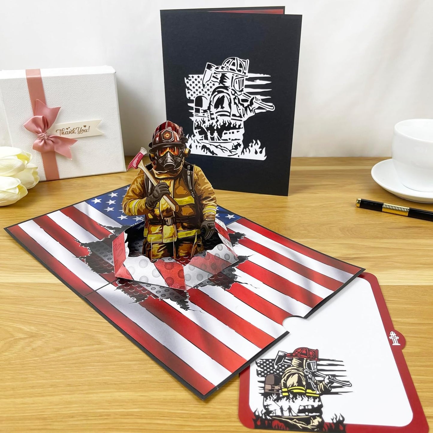 3D Firefighter Popup Card - Handmade Fire Truck Paper Art for Birthday, Anniversary, Christmas, Father’s Day - Unique Gift for Him, Her, Dad, Son, Husband, Wife, Firefighter