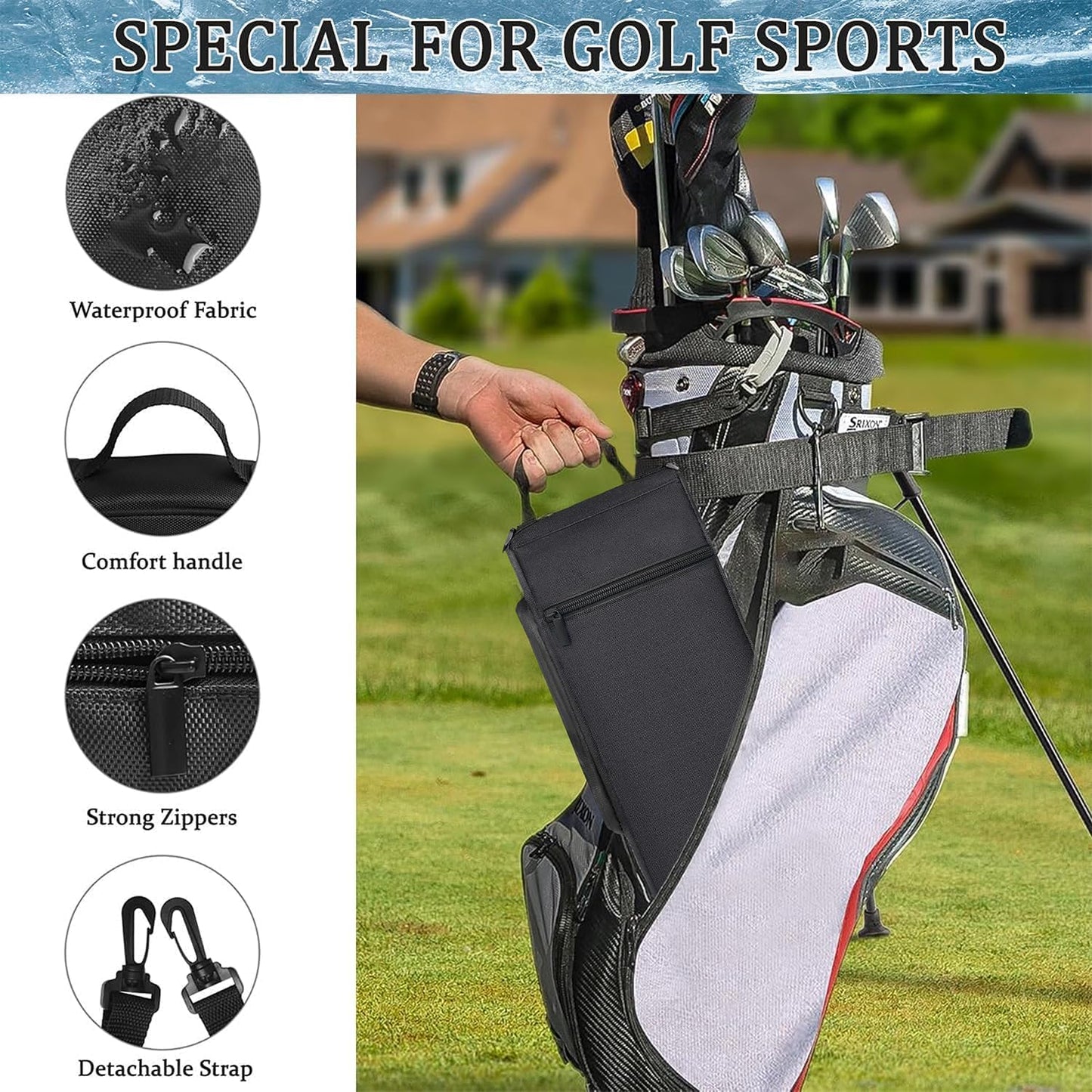 Golf Cooler Bag with Ice Pack, Keeps Drinks Cold for Hours,Holds 6 Pack of Cans or 2 Wine Bottles, Fits Discreetly in Golf Bags, Cool Golf Gifts for Men Golfers