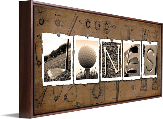 Personalized Golf Name Art - Perfect and unique customized gift for the golfer or golf enthusiast (13.5 in x 32.5 in Framed Canvas - VINTAGE)