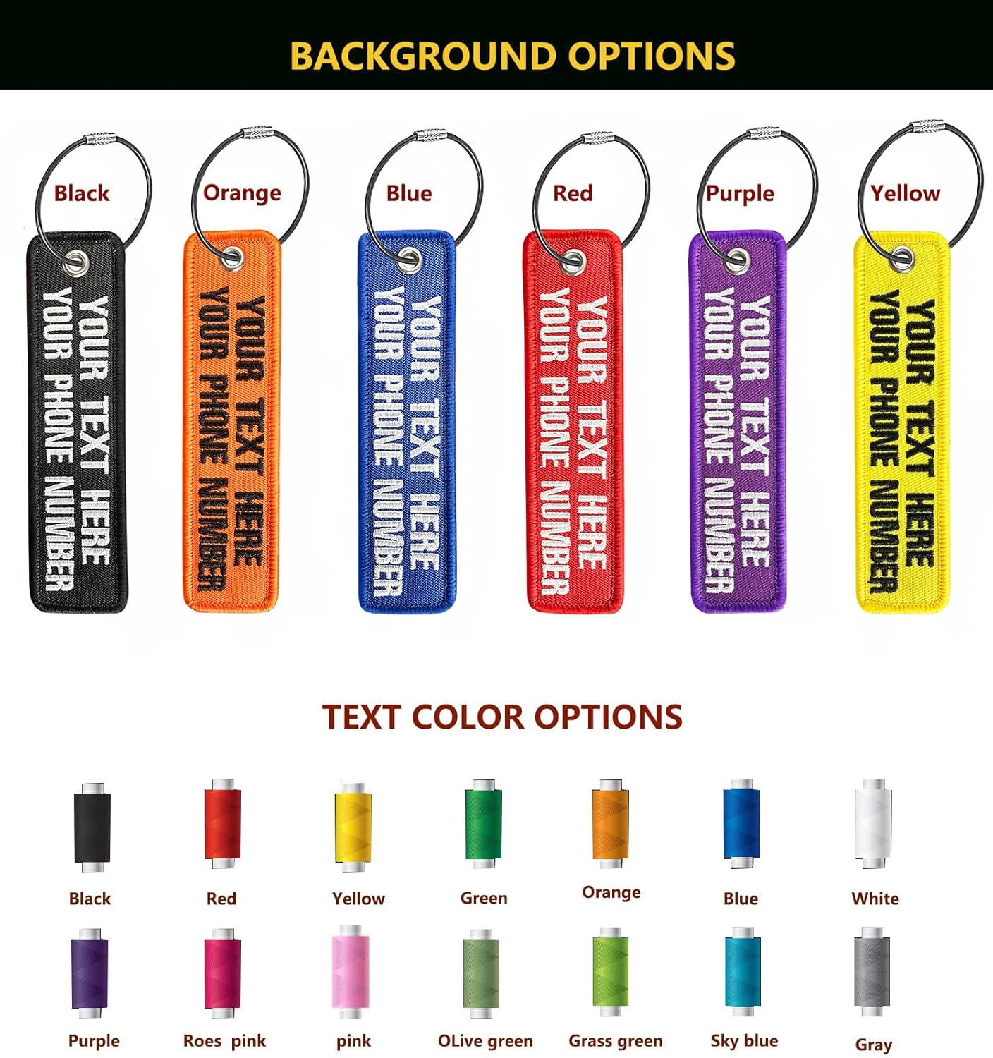 Personalized Luggage Tags, Customize Your Text, Double-Sided Embroidery, Key Tag Travel Luggage Labels for Suitcases Backpacks Handbag