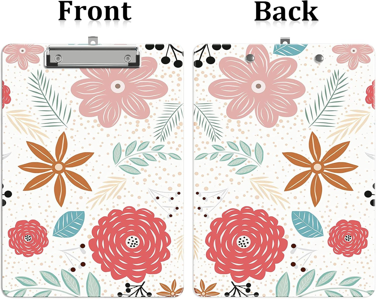 Plastic A4 Clipboards, Cute Clip Board Stardard Letter Size 9 x 12.5 in, Office Decorative for Students Women Men and Kids, Flowers