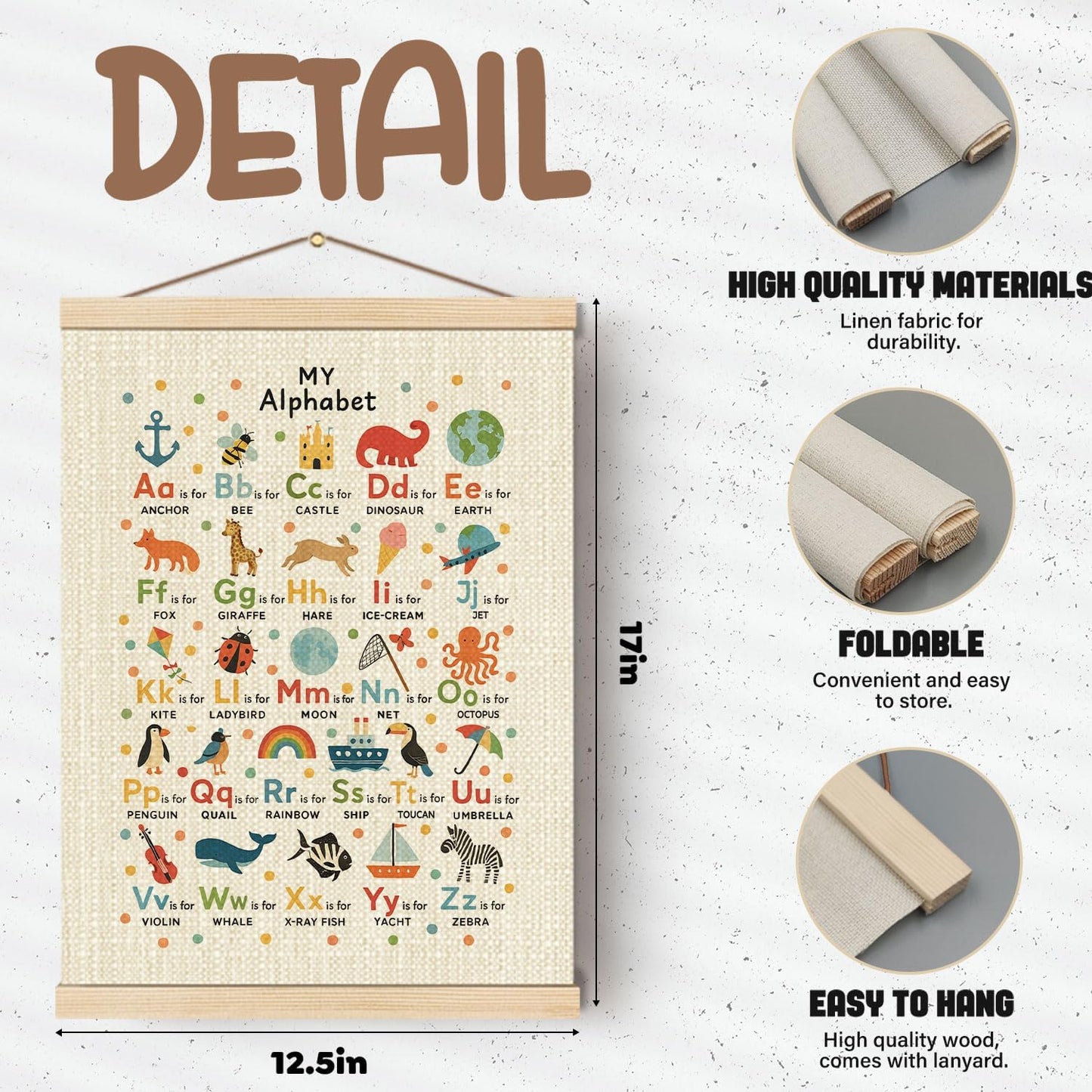 Boat Wades Boho Classroom Alphabet Wall Art Poster Hanger Frame, Boho Nursery Decor, ABC Alphabet Educational Hanging Wall Decor for Toddler Kids Bedroom Playroom Classroom Nursery, 12x16 Inch