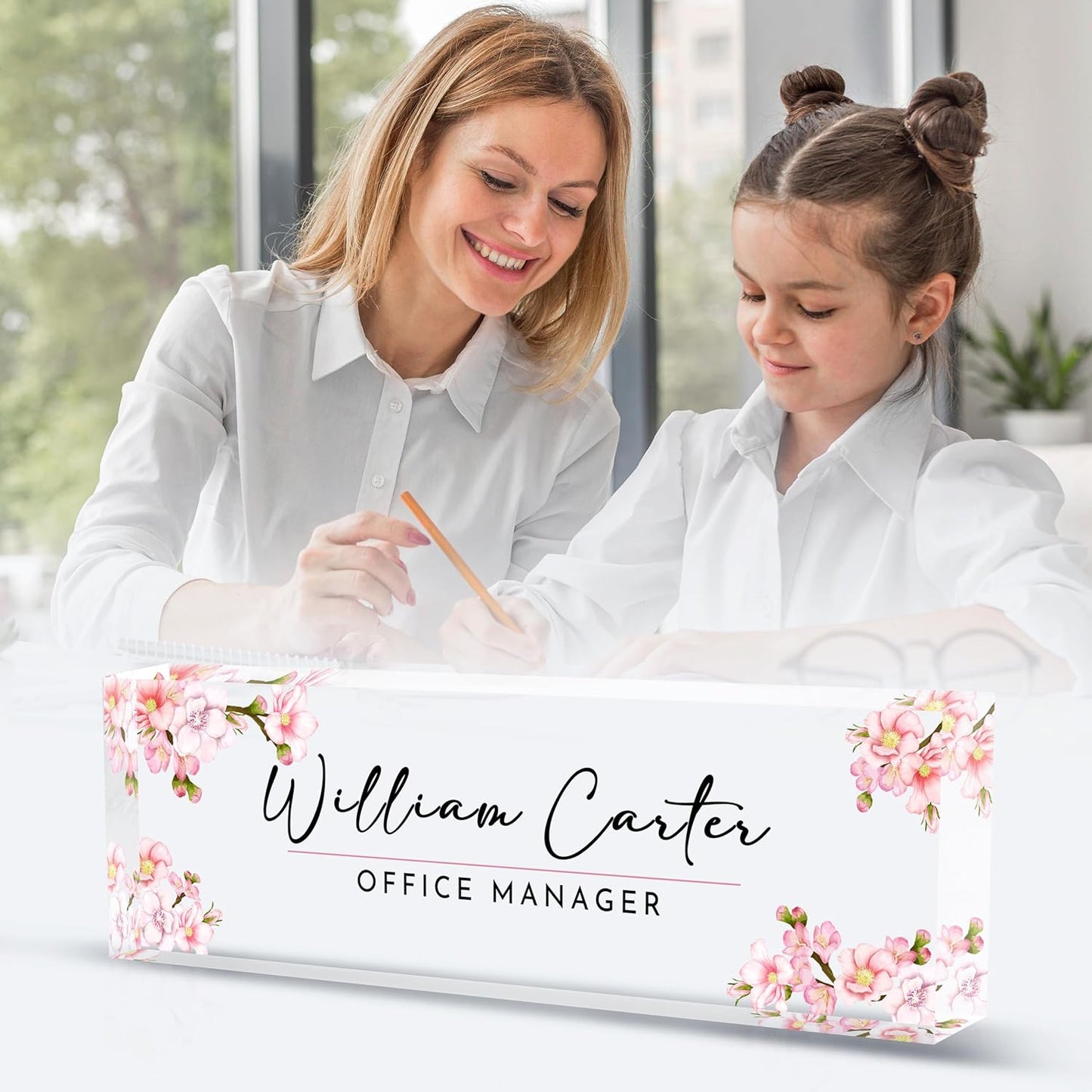 Personalized Name Plate for Desk Custom Acrylic Desk Name Plate Custom Employee Appreciation Gifts Office Gifts for Women, Men, Boss, Coworkers, Teacher, Nurse (Sakura A)