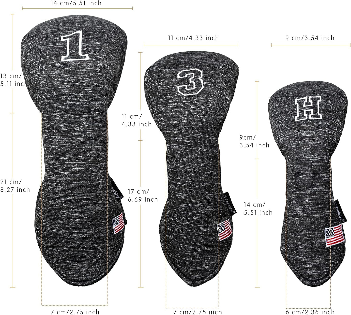 Golf Driver Head Covers 3-Pack for Men & Women - Premium PU Leather with Elephant Embroidery, Double Elastic Band (Driver/Fairway/Hybrid), Waterproof & Durable - White Grey or Black Grey