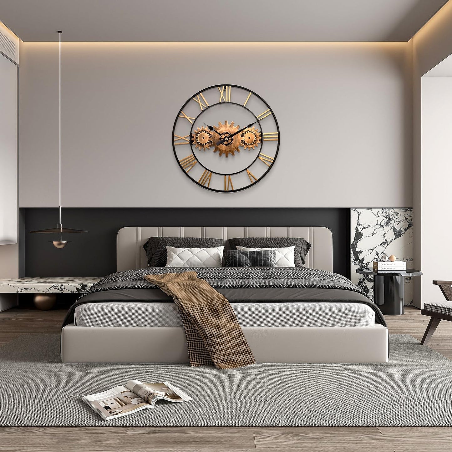 Mid Century Wall Clock for Living Room Decor Gold Modern Metal Large Silent Kitchen Big Wall Clock Art for Bedroom Decorative Office Non Ticking Battery Operated Wall Watch 24 Inch