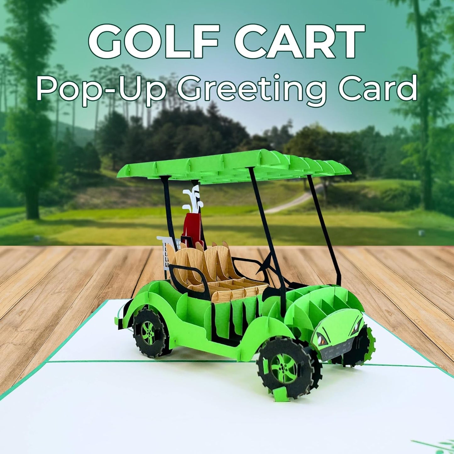 iGifts And Cards Awesome Green Golf Cart 3D Pop Up Greeting Card - Hole in One, Putter, Clubs, Cool, Fun, Half-Fold, Celebration, All Occasion, Happy Birthday, Retirement, Father's Day, Mother's Day