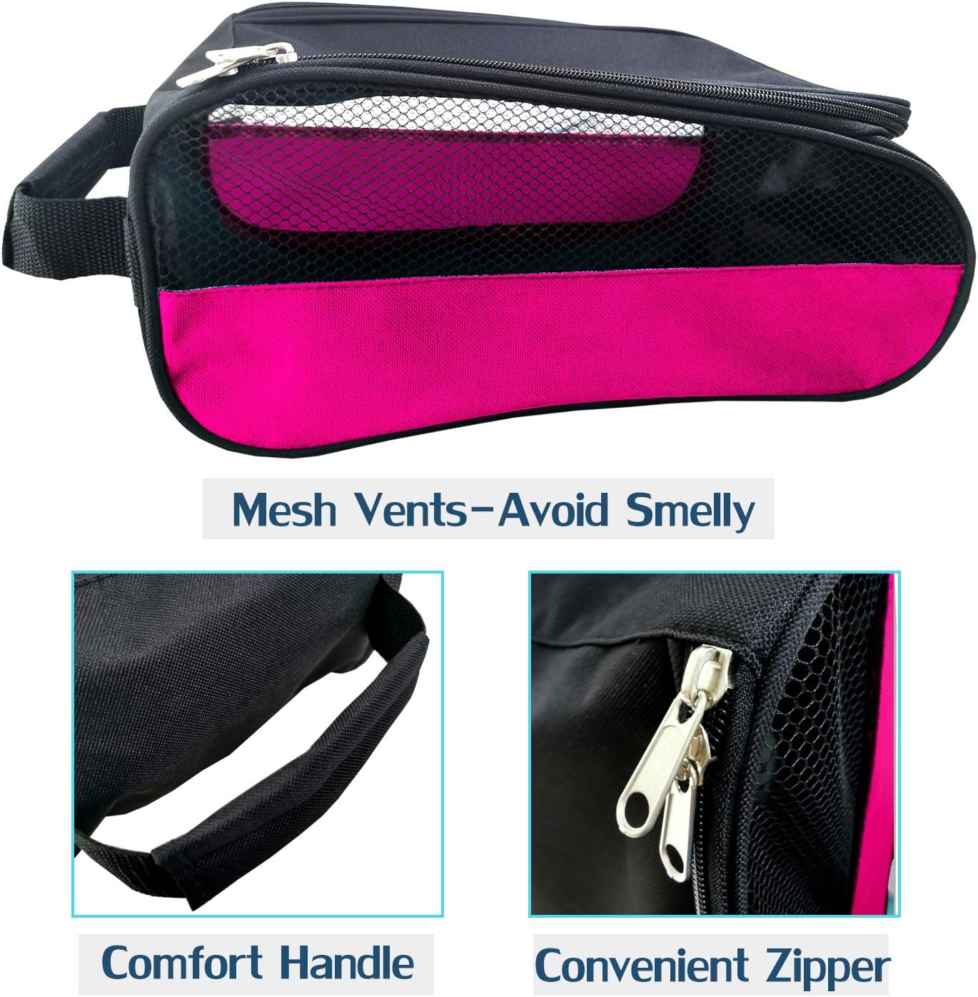 Golf Shoe Bag, Pink Golf Shoes Bags Women Outdoor Zippered Carrier Bags with Ventilation Sport Shoes Bag Travel Shoe Bags (Pink)