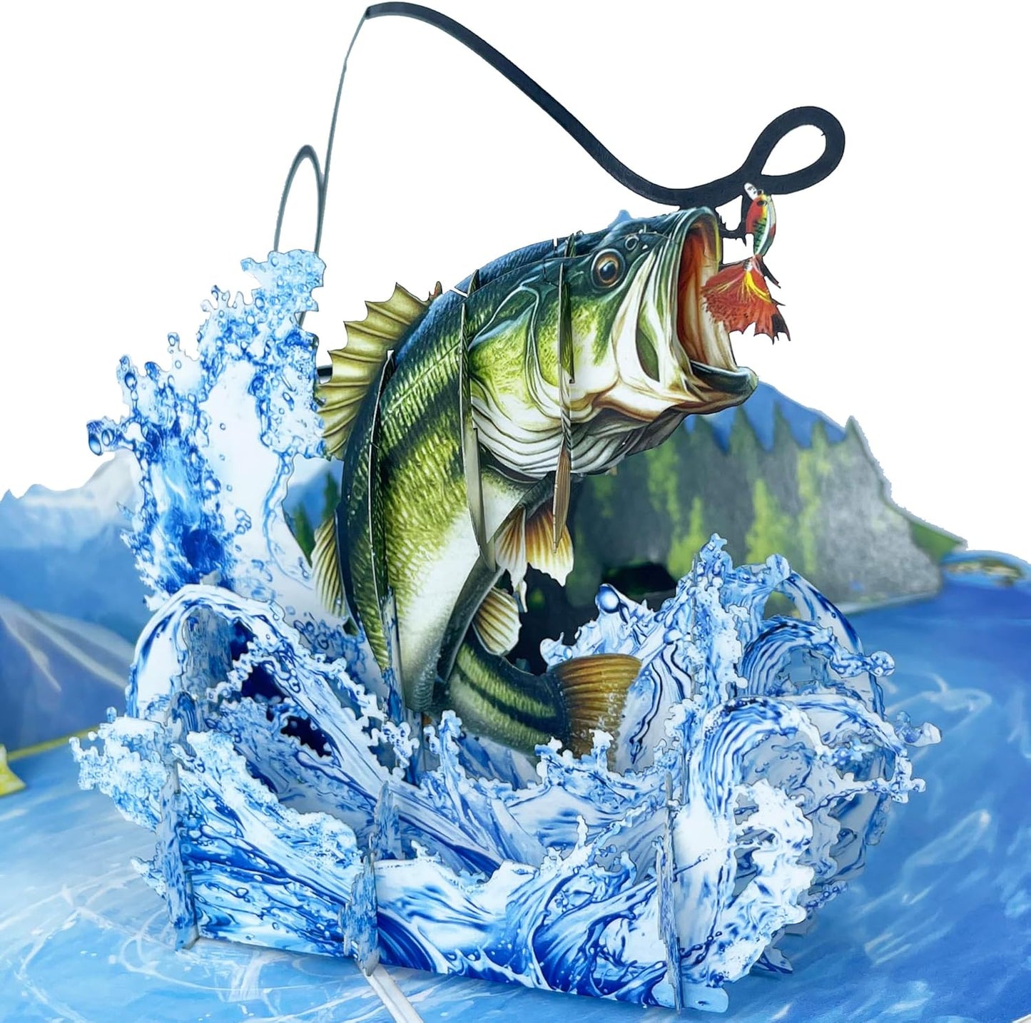 3D Bass Fish Popup Card - Handmade Fishing Paper Art for Birthday, Anniversary, Christmas, Father’s Day - Unique Greeting Card Gift for Him, Dad, Mom, Son, Husband, Boyfriend, Fisherman
